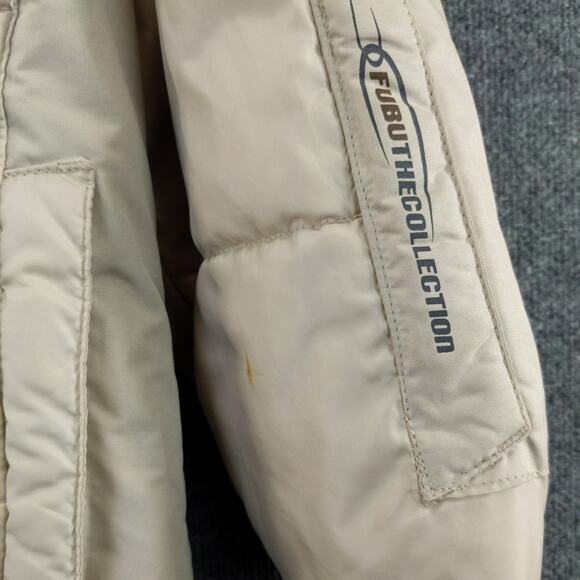 FUBU The Collection Down Puffer Coat Jacket Size 14/16 Cream Hooded Logo - Picture 10 of 12